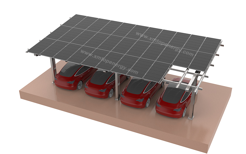 Carbon steel solar shelter for parking areas